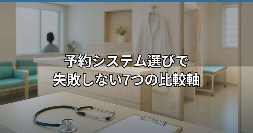 クリニックの受付スタッフが予約システムを使用して患者対応している様子。医療現場での予約管理業務の効率化とシステム導入の重要性を視覚的に表現。